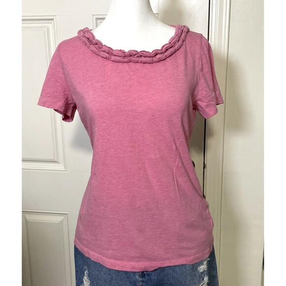 Talbots Women's Pink 100% Pima Cotton T-Shirt Gathered Neckline Tee Sz Medium P - Picture 1 of 7